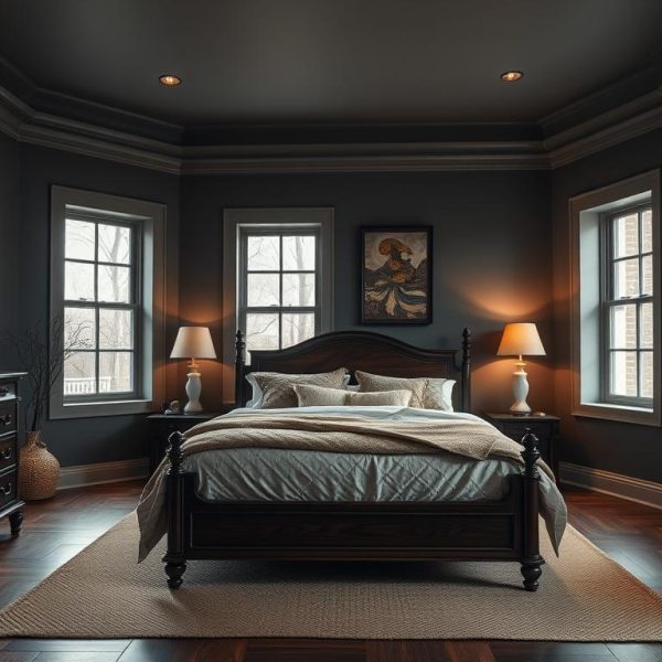 ciemne meble w sypialni jaki kolor scian